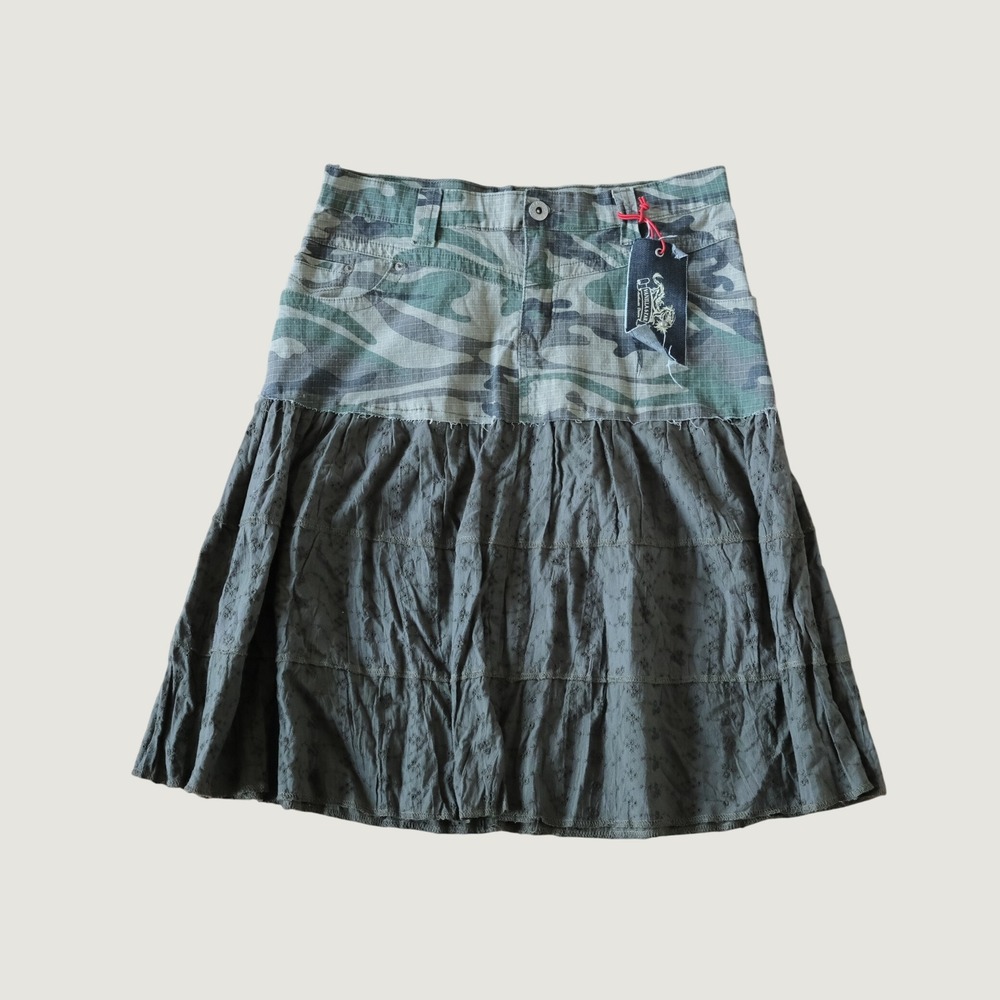 Vanilla Star‎ Skirt Womens Green Camo Eyelet Tiered Grunge Fairycore 20 Mini